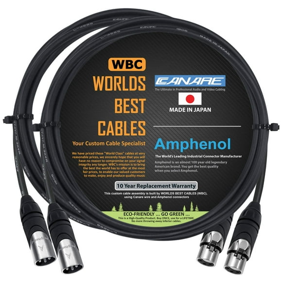 2 Units - 3 Foot - Canare L-4E6S, Star Quad Balanced Male to Female Microphone Cables with Amphenol AX3M & AX3F Silver XLR Connectors - Custom Made by WORLDS BEST CABLES