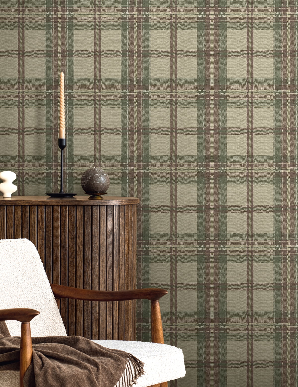 Harry & Grace Clay & Sage Herringbone Plaid Premium Matte Non-Woven Peel and Stick Wallpaper - 20.5 in. W x 18 ft. L Roll