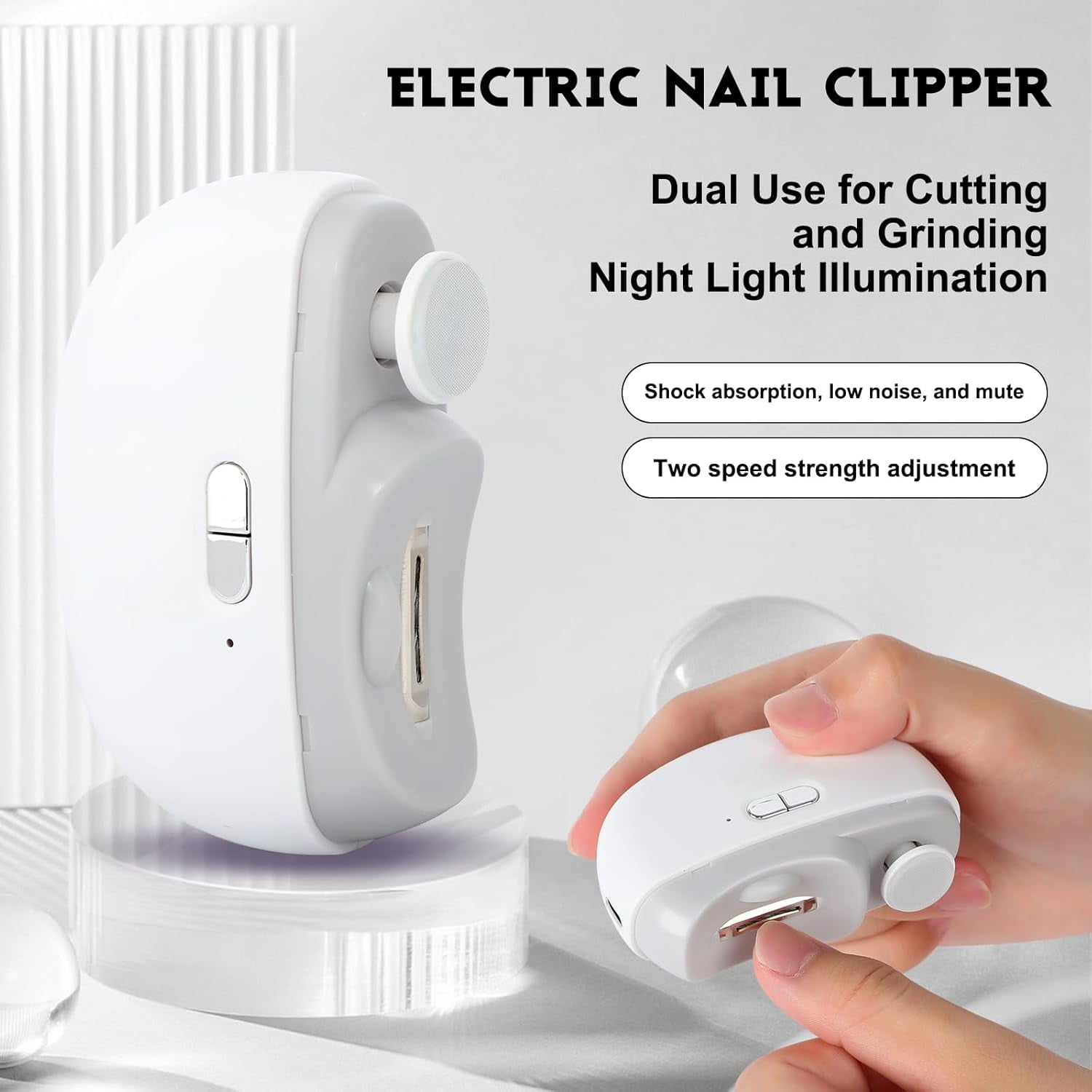 Aorsher 3 in 1 Automatic Nail Clipper with Polishing, Safe and Convenient Electric Nail Trimmer with Nail Clip Storage, 2 Speed Electric Toe Nail Clippers Nail Cutter with Light for Adults