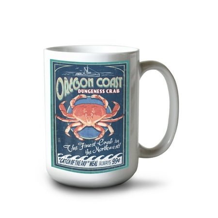 

15 fl oz Ceramic Mug Oregon Coast Dungeness Crab Vintage Sign Dishwasher & Microwave Safe