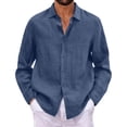 thumbnail image 7 of Qwertyu Cotton Linen Shirts for Men Long Sleeve Button Down Shirts Summer Beach Shirts Loose Fit Casual Shirts Vacation Tops Royal Blue 3XL, 7 of 7