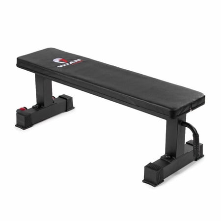 Titan Fitness Flat Weight Bench, Rated 1,000 LB, Wheels Handle, International Competition Standards