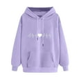 thumbnail image 3 of Jinhomg Heart Print Hooded Sweatshirt for Women Casual Loose Kangaroo Pocket Drawstring Hoodies Fall Comfy Long Sleeve Sweatshirts Daily Wear Purple M, 3 of 6