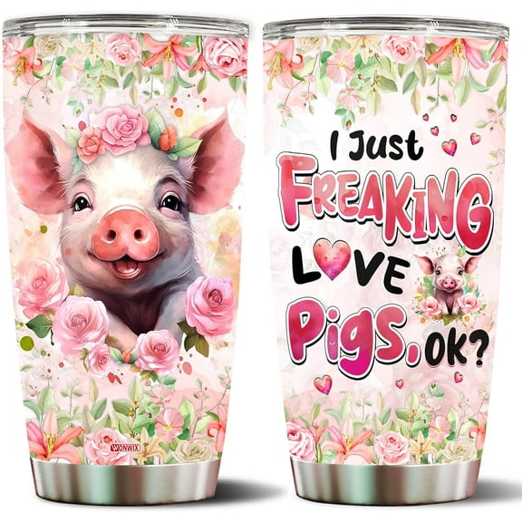 Pig Gifts Tumbler, Gifts For Pig Lovers Women, Girls Freaking Love Pigs Gift Cute Mug Pink Coffee Mugs Cup Funny Birthday Christmas Valentines 20oz Insulated Stainless Steel With Lid