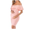 thumbnail image 5 of Annhoo Women's Maternity Midi Dress Off Shoulder Solid Color Ruffle Sleeveless Trendy Daily Bodycon Dress for Baby Shower, 5 of 8