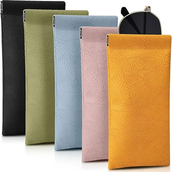 5 Packs Glasses Case,Soft Eyeglass Case Portable Squeeze Top Leather Glasses Case anti-scratch Eyeglass Case For Women Men
