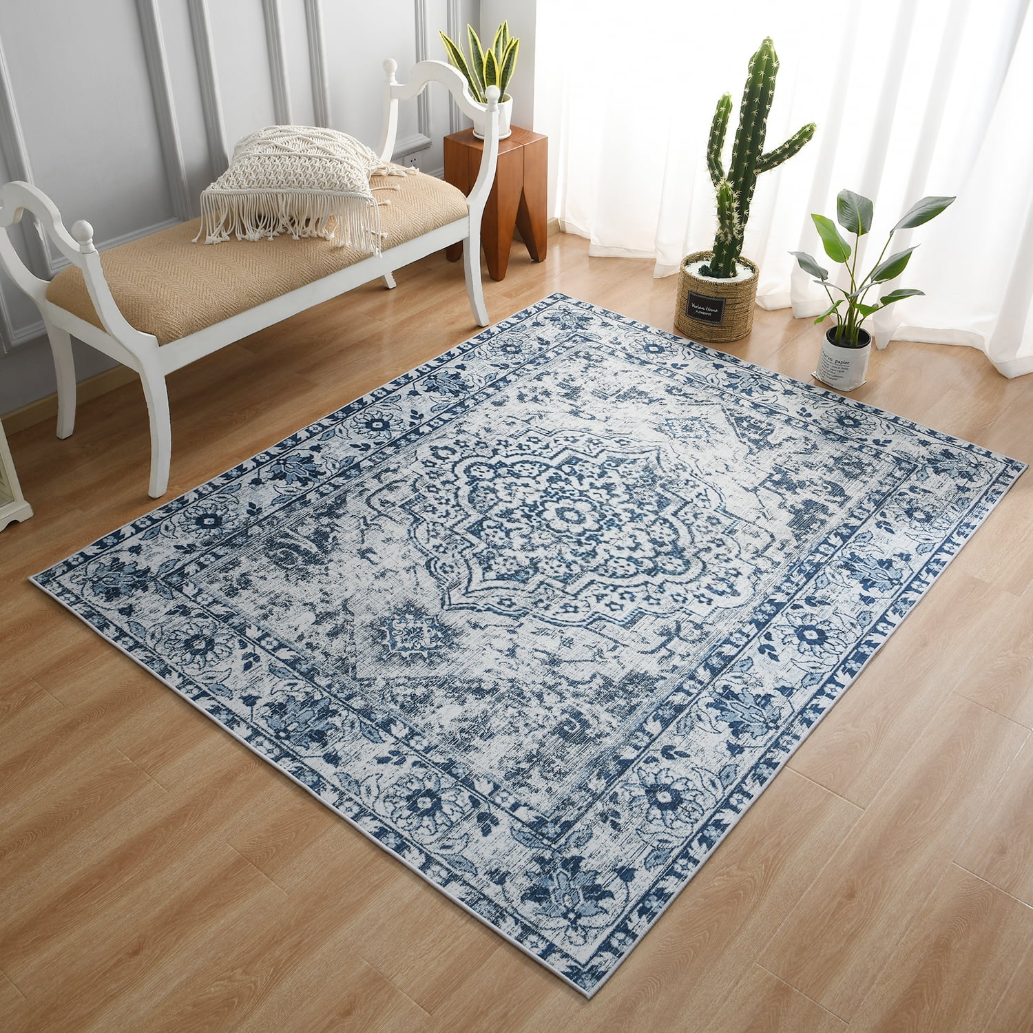 Lochas Vintage Bohemian Area Rugs for Living Room, Retro Boho Rug for Bedroom Indoor Print Carpet,6'x9',Blue