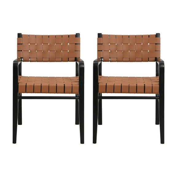 GDF Studio Issa PU Leather and Rubberwood Dining Chair, Brown, Set of 2