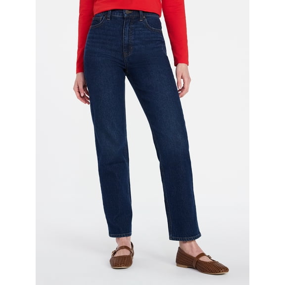 Time and Tru Women's High Rise Straight Leg Jeans, 30" Inseam Regular, Sizes 0-20, 10S-16S