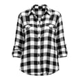 thumbnail image 7 of Lenpel Long Sleeve Shirts for Women Fall Plaid Collared Button down Shirts with Pockets Fashion Curved Hem Tops(Black,XX-Large), 7 of 7