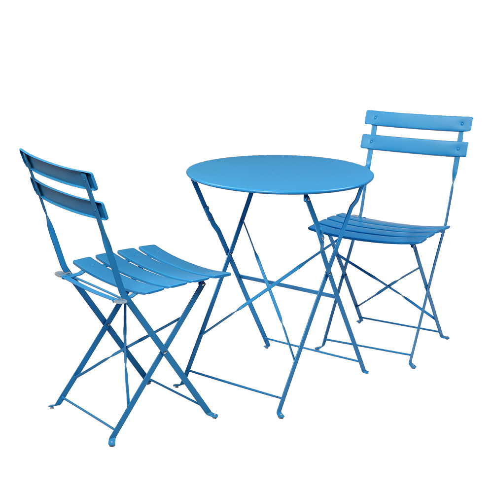 Outdoor Furniture Bistro Table Set, 3-Piece Folding Metal Patio Table and Chair Set, Weather Resistant Dining Table Set, Garden Round Patio Funiture Conversation Set for Backyard Porch, Blue, Q13829 - image 1 of 11