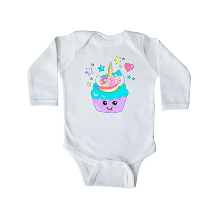 

Inktastic Unicorn Cupcake with Flowers Gift Baby Boy or Baby Girl Long Sleeve Bodysuit