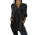 thumbnail image 2 of Tittly Womens Shirts Blouses for Women Women's Casual V Neck Collared Button Up Blouse Top Solid Summer Shirt Long Sleeve Shirts Blouses for Women Black L, 2 of 4