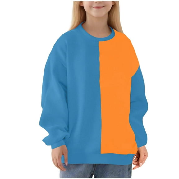 Khunlpohl Kids Casual Sweatshirts Crew Neck Color Block Sweatshirt Long Sleeve Trendy Loose Tops for 2-14 Years
