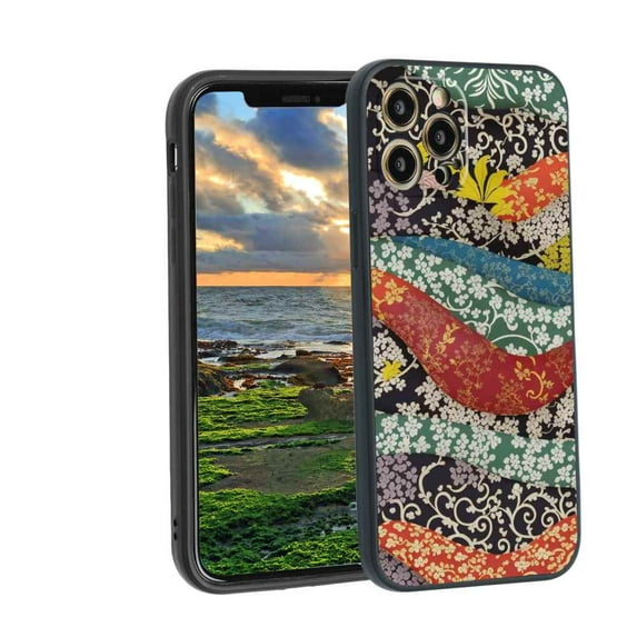 apanese-traditional-textile-3 Phone Case, Degined for iPhone 12 Pro Case Men Women, Flexible Silicone Shockproof Case for iPhone 12 Pro