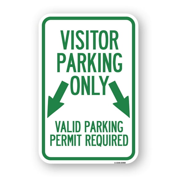 SignMission A-1824-23469 18 x 24 in. Aluminum Sign - Parking Area Sign Visitors Parking Only Valid Parking Permit Required with Both Side Down Arrow