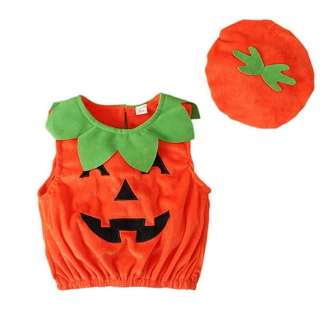 

ZENMELE Girl Shirts Toddler Baby Girls Boys Pumpkin Soft Vest Tops Sets Hat 2PCS Set