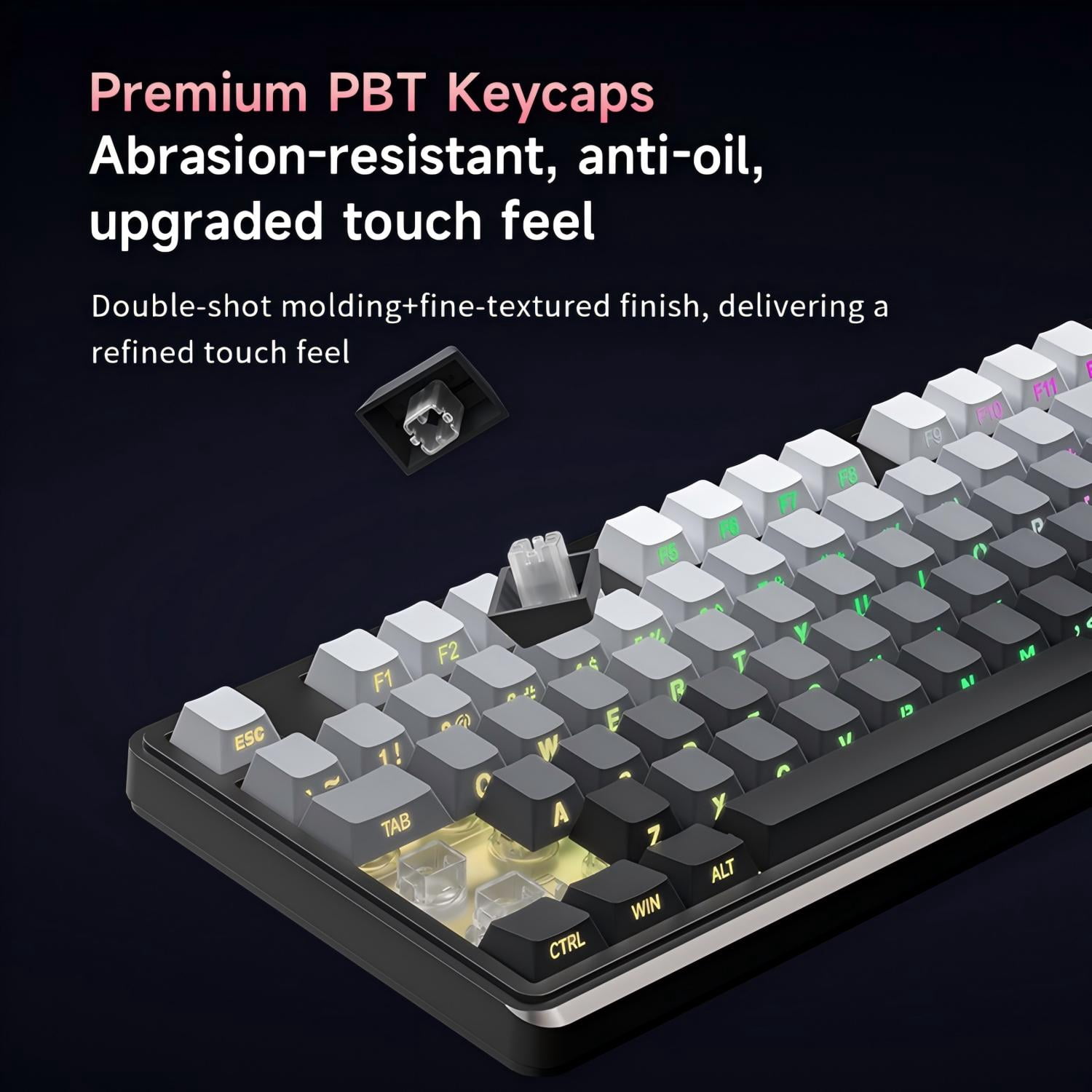 Rechale IP98 Mechanical Feel Keyboard, 98-Key Wired Gaming Keyboard, IPX8 Waterproof Side Printed PBT RGB Keycaps, 19-Key Anti-Ghosting (Black Gray)
