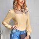 thumbnail image 3 of Top de manga larga para mujer, cuello en U, camisa de punto con huecos, jersey de Color puro, blusa, traje de otoño e invierno, amarillo L, 3 of 8