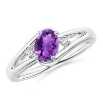 ANGARA Natural Amethyst and Diamond Split Shank Ring in 14K White Gold for Women (Size-7x5mm) | February Birthstone, Birthday, Anniversary, Jewelry Gift for Women | Natural Amethyst Ring