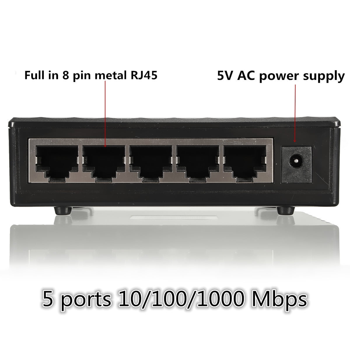 Upgraded 5 Port 10/100/1000Mbps Fast Ethernet LAN Desktop RJ45 Network Switch Hub Metal Desktop Switch with Power Adapter