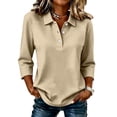 thumbnail image 2 of Yifymode Polo Shirts for Women 3/4 Sleeve Collared Cotton Golf Tees 3-Button Loose Fit Business Casual Daily Work Tops,Khaki 3XL, 2 of 5