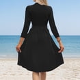 thumbnail image 4 of WTOBBY Women's Solid Color Belted Round Neck 3/4 Sleeve Dress, Minimalist Midi Sundress with Casual Elegance for Everyday Wear,Black XL, 4 of 5