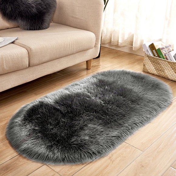 JUNWELL purcolt Soft Plush Bathroom Rugs  Small Rugs for Bedroom  Washable Sheepskin Rugs for Sofa Couch Seat Cushion  Thick Shaggy Kitchen Rugs Floor Carpets for Living Room 15×31in