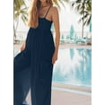 thumbnail image 5 of Jumpsuits for Women Spaghetti Strap Wide Leg Overalls Summer Rompers with Pockets Navy Blue S, 5 of 7