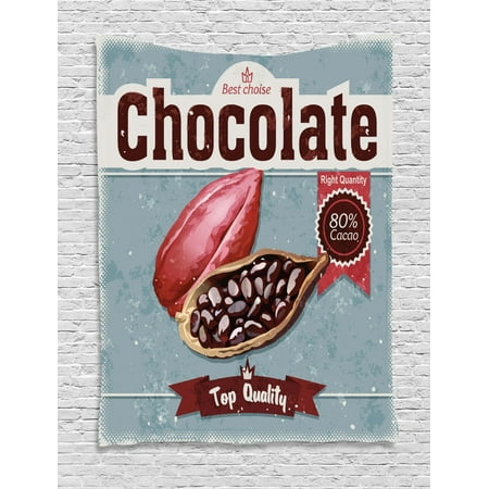 Cocoa Tapestry, Best Choice Chocolate Calligraphy Tasty Yummy Sweet Snack Theme Grunge Background, Wall Hanging for Bedroom Living Room Dorm Decor, 40W X 60L Inches, Multicolor, by