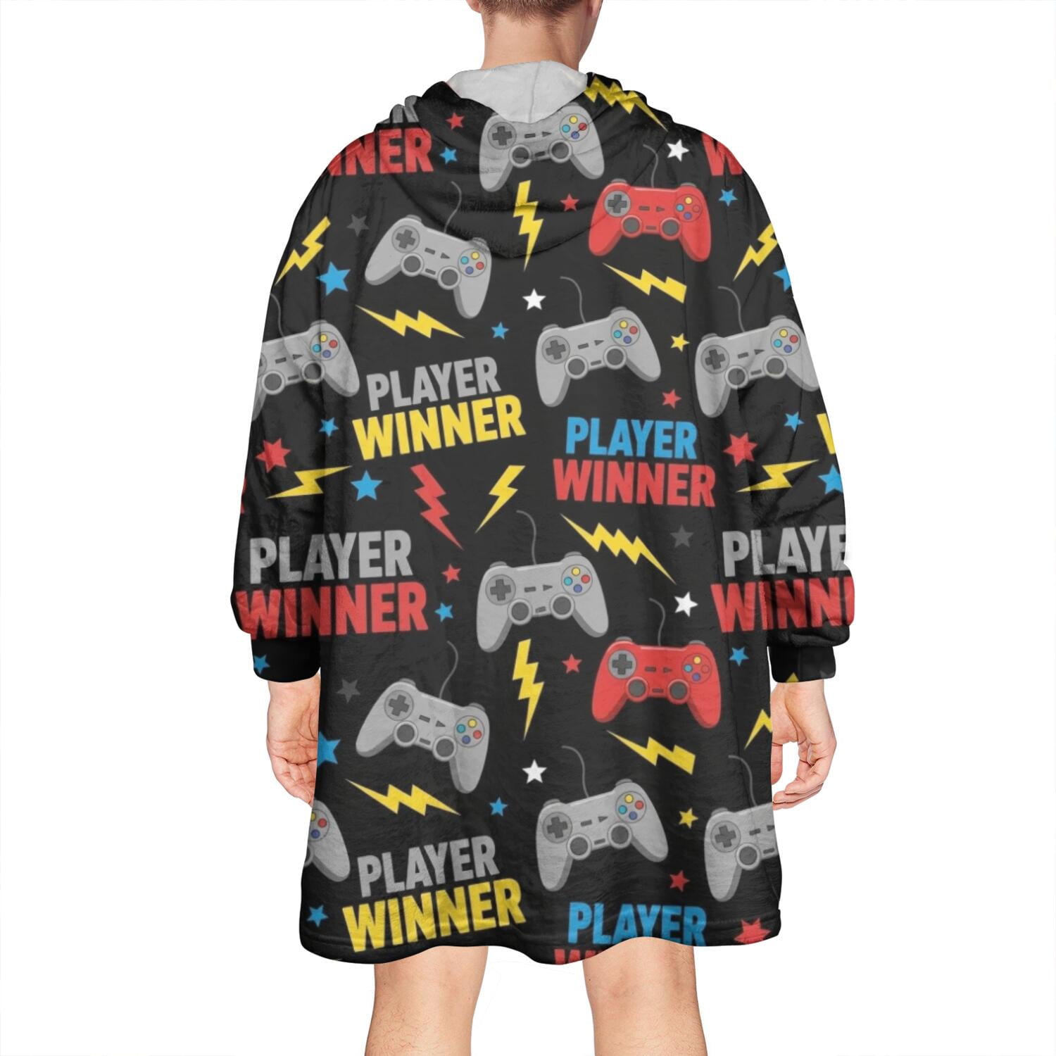 Wearable Oversized Blanket,Multicolor Controllers Games Text Black Pattern Wearable Blanket Hoodie for Adults,Cozy Hooded Blankets with Super Pockets,Super Warm Fuzzy Pullover for Women & Men