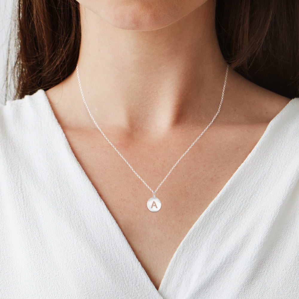 Personalized Cut Out Initial Pendant Disc in Sterling Silver or 14K Gold-Plated Sterling Silver