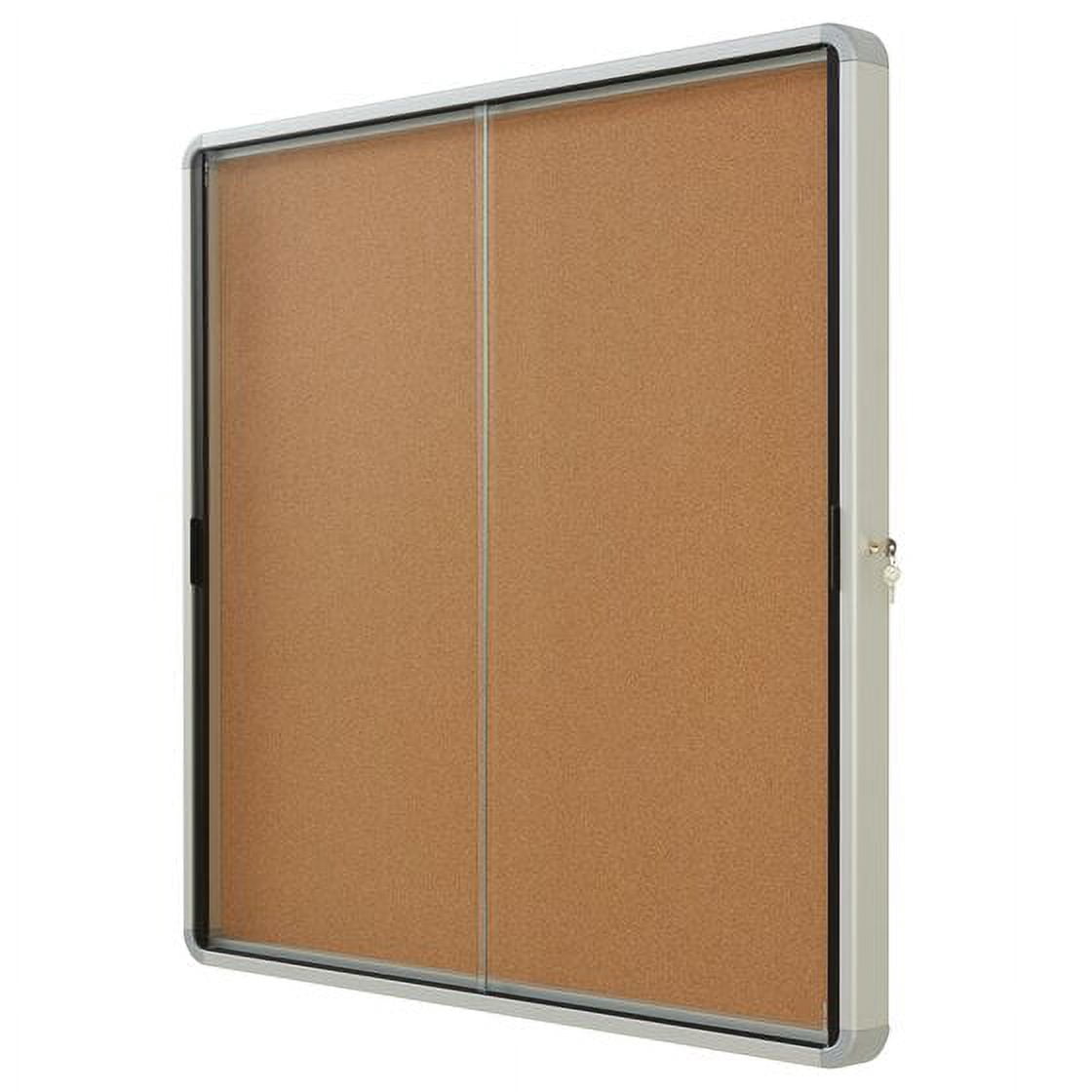 Quartet Enclosed Cork Bulletin Board, 38" x 39" or 12 Sheets, 2 Sliding Doors, Aluminum Frame EISC3938