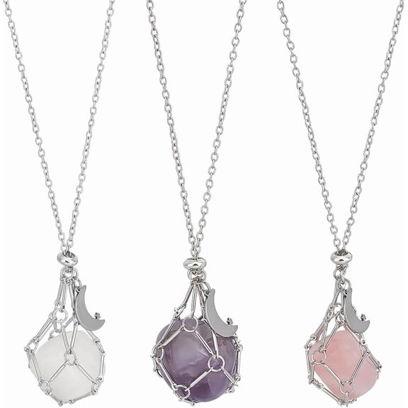 3 Styles Holder Necklaces with Natural Stone Interchangeable GemStones Necklace Golden Quartz Necklace Cage Amethyst Pendant Necklaces