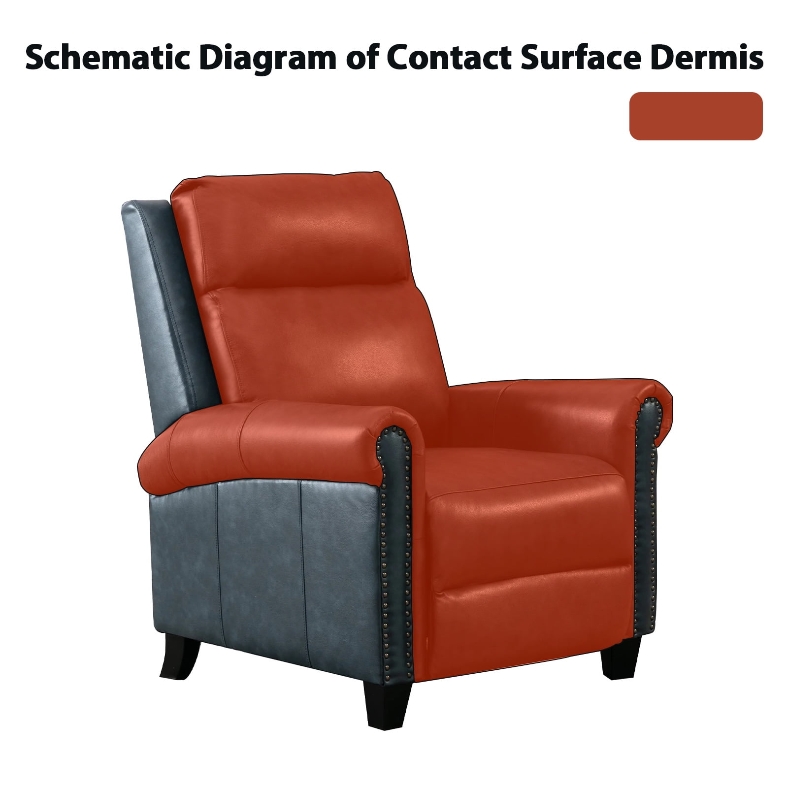 Bonzy Home Genuine Leather Recliner Push Back Recline Chair with Classic and Traditional Armrests Inlaid with Vintage Rivets, Navy