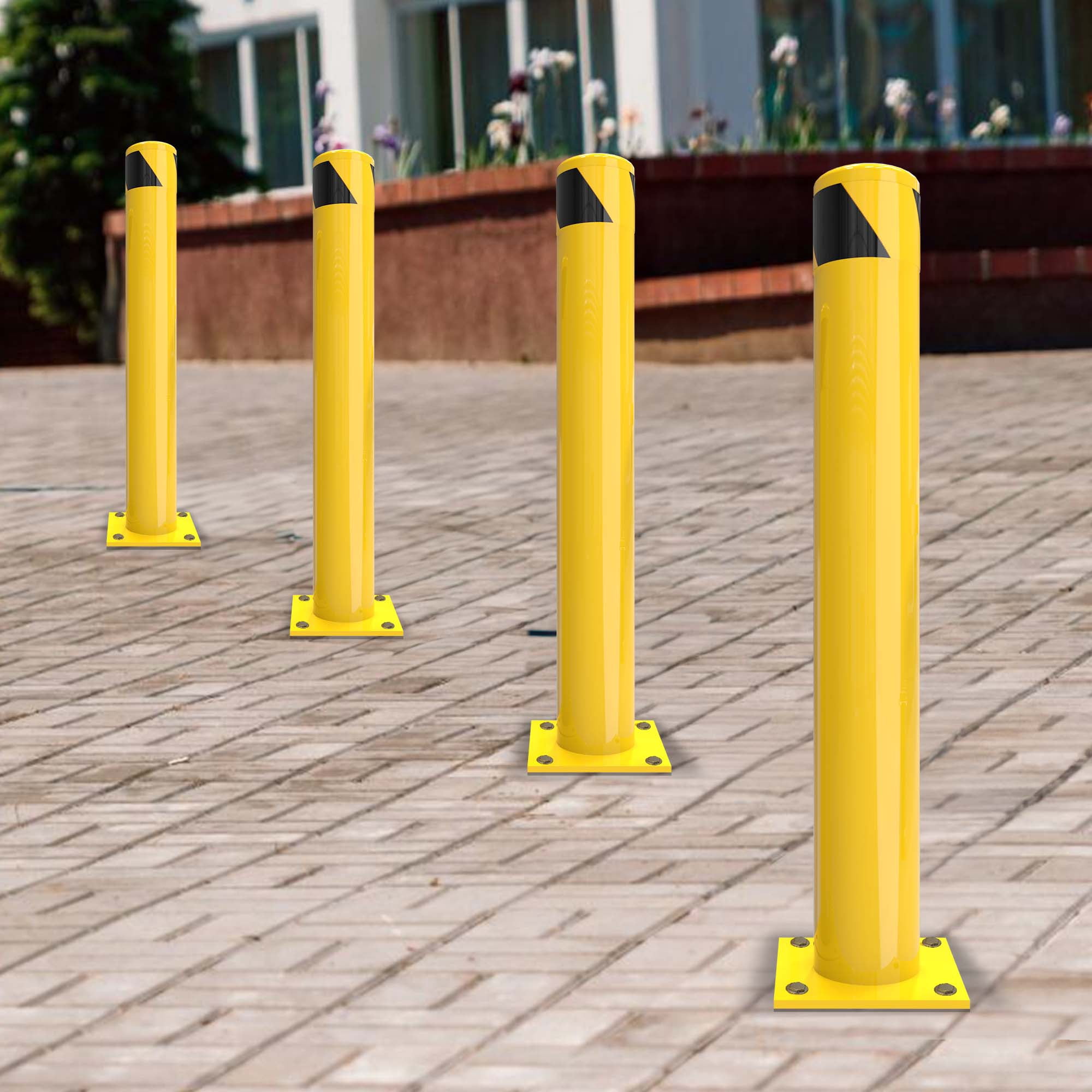 Uforic 4-Piece 36 inch Yellow Safety Bollard Post – Durable Steel Traffic Barrier for Parking Lots & Warehouses
