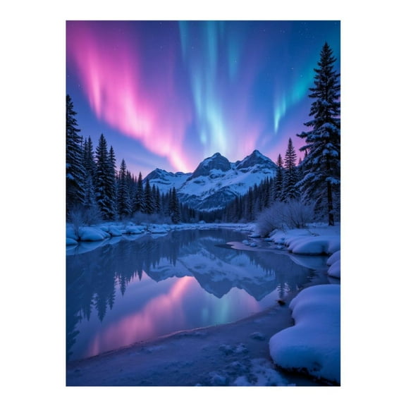 Diamond Art Kit for Adults, Aurora Night Sky Snowy Mountains Reflection Diamond Painting for Adults Beginners, 5D DIY Diamond Art Painting Kits, Colorful Diamond Painting Craft for Home Decor 12x16