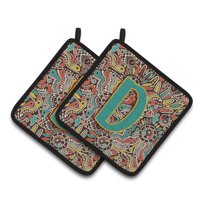 Carolines Treasures CJ2013-DPTHD Letter D Retro Tribal Alphabet Initial Pair of Pot Holders, 7.5HX7.5W, multicolor