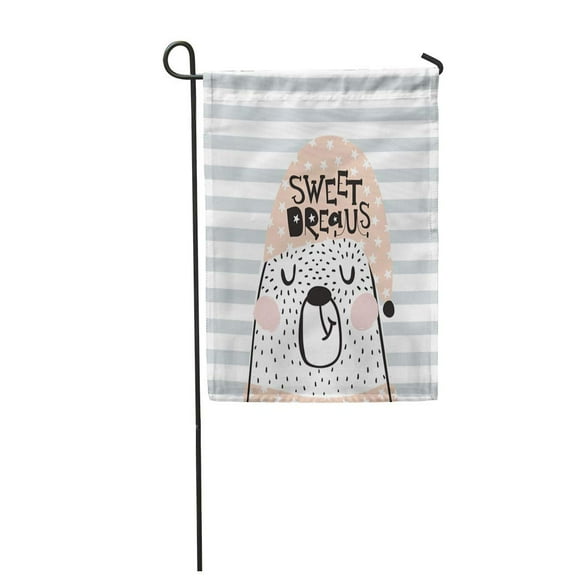 POGLIP Cute Cartoon Sleeping Bear in Scandinavian Childish for Nursery Garden Flag Decorative Flag House Banner 12x18 inch