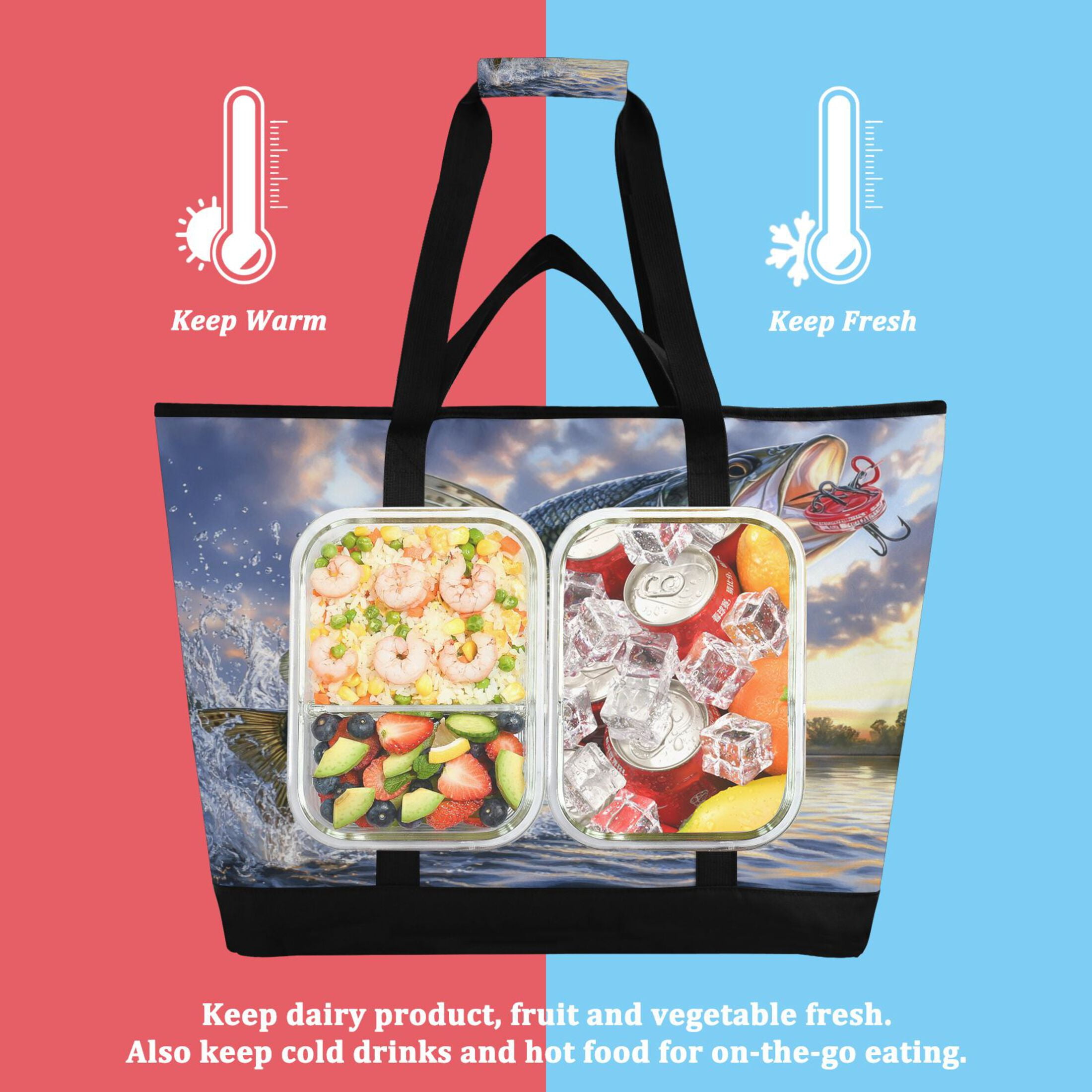 Large Hand-held Ice Pack Picnic Bag Insulation and Refrigeration Suitable for Shopping Picnics and Camping Golden Fish Picture