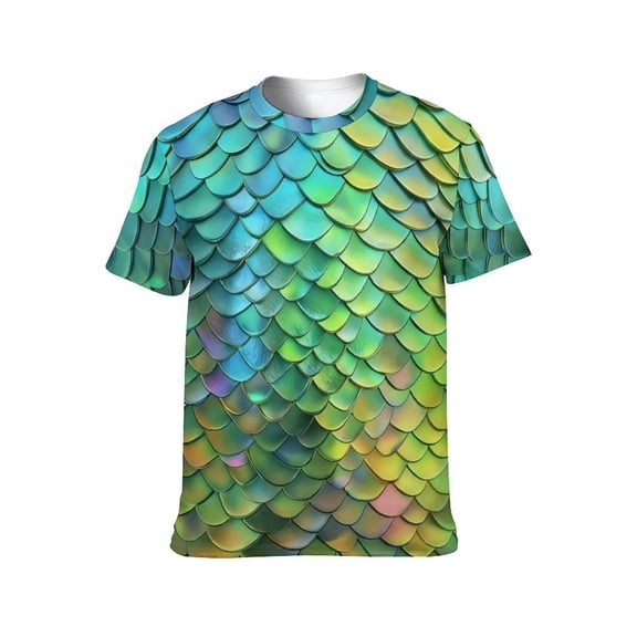 LAOLIUSN Men’s All Over Print Scale Pattern T-Shirt, Mermaid Dragon Scales Graphic Tee, Short Sleeve Crewneck,Sizes S-4XL
