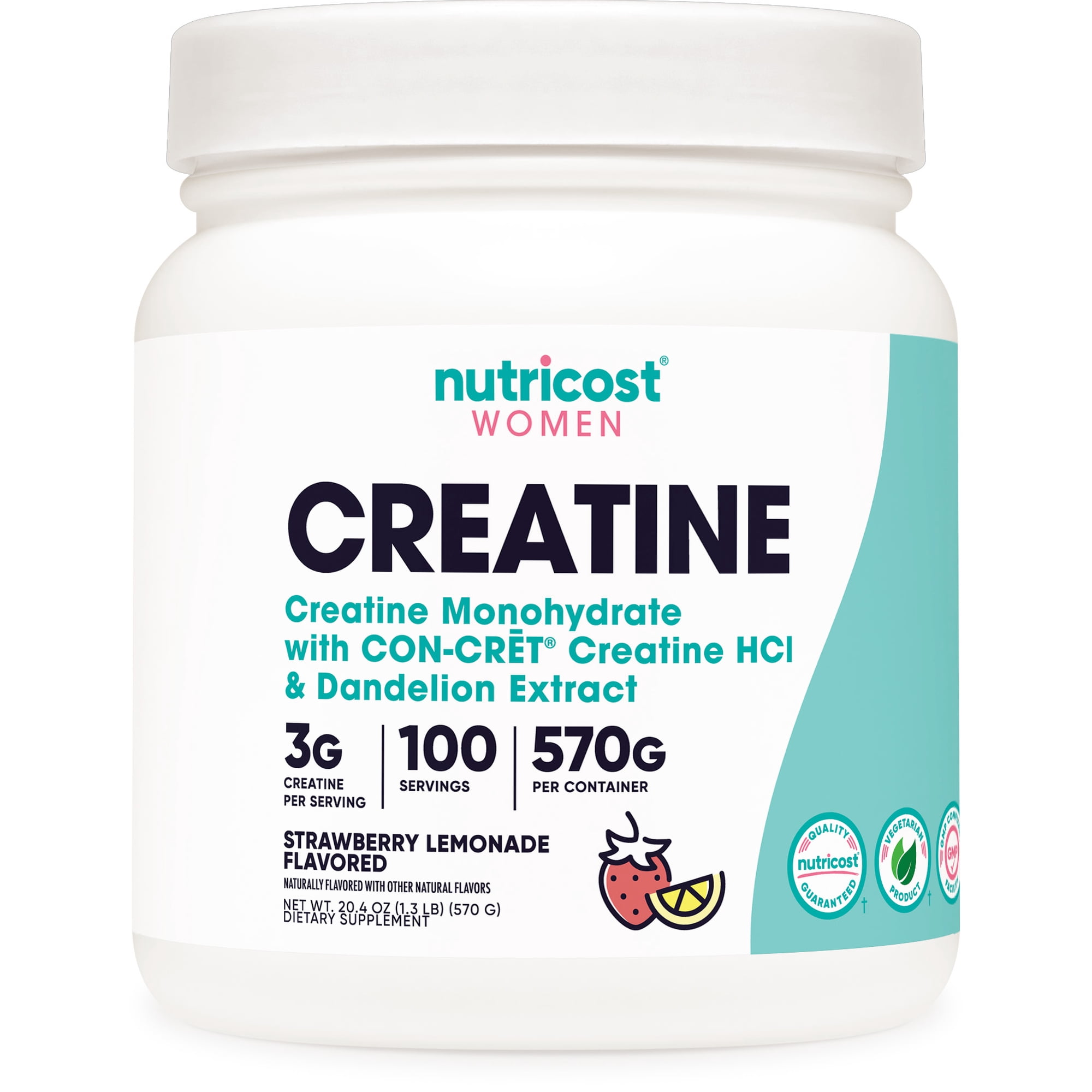 Nutricost Creatine Monohydrate Powder Supplement for Women Strawberry Lemonade, 100 Servings