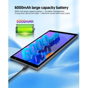 Android Tablet, 10 inch Android 14 Tablet, Quad-core CPU, RAM 4GB(2G+2G), ROM 32GB (Up to 1TB), 800x1280 IPS, WiFi 6, 2MP+2MP, 6000mAh, Grey