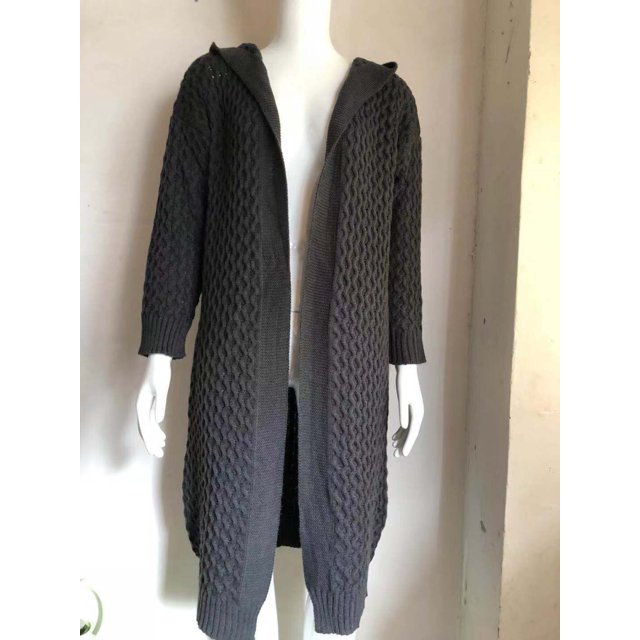 Abrigo de otoño e invierno para mujer, de color liso, de moda, cárdigan largo de aguja para mujer, suéter tejido con capucha, ropa para mujer