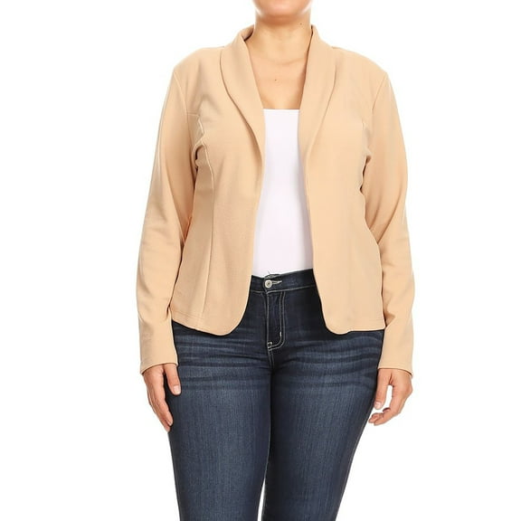 Women's Plus Size Casual Solid Long Sleeve Blazer Cardigan Jacket