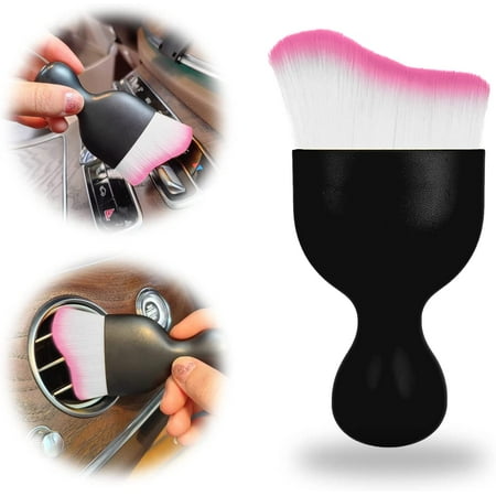 Auto Interior Dust Brush, Soft Car Detailing Brush, Dashboard Air Outlet Gap Dust Removal Brush For Automotive Dashboard, Air Conditioner Vents, Leather, Computer,Dashboard,Scratch Fre(Pink+White)