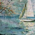 thumbnail image 5 of Orinice Ambesonne art shower curtain, Monet sailing yacht bird watercolor brush strokes, fabric bathroom décor set 36x72, 5 of 7