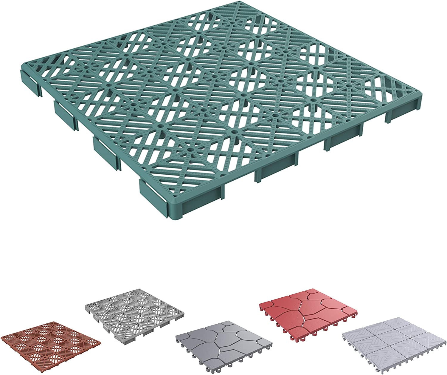 Pure Garden 50-LG1170 Patio & Deck Tiles-Interlocking Diamond Pattern Outdoor Flooring Pavers - Green - Set of 6 - image 5 of 8