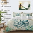 thumbnail image 3 of Vintage Ocean Bedding Duvet Cover Set King Size 4 Pieces Octopus Starfish Seagrass Compass Nautical Bedding Set with Zipper Closure, 1 Comforter Cover 92x106 Inches 1 Flat Sheet & 2 Pillow Cases, 3 of 7