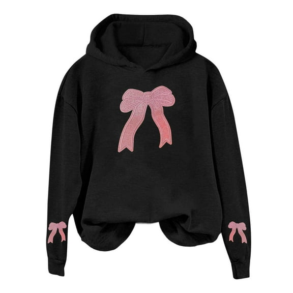 XIAONU Womens Hoodies Cute Bow Embroidered Pullover Hooded Sweatshirts Peasure Round Neck Long Sleeve Pullover Trendy Hoodie